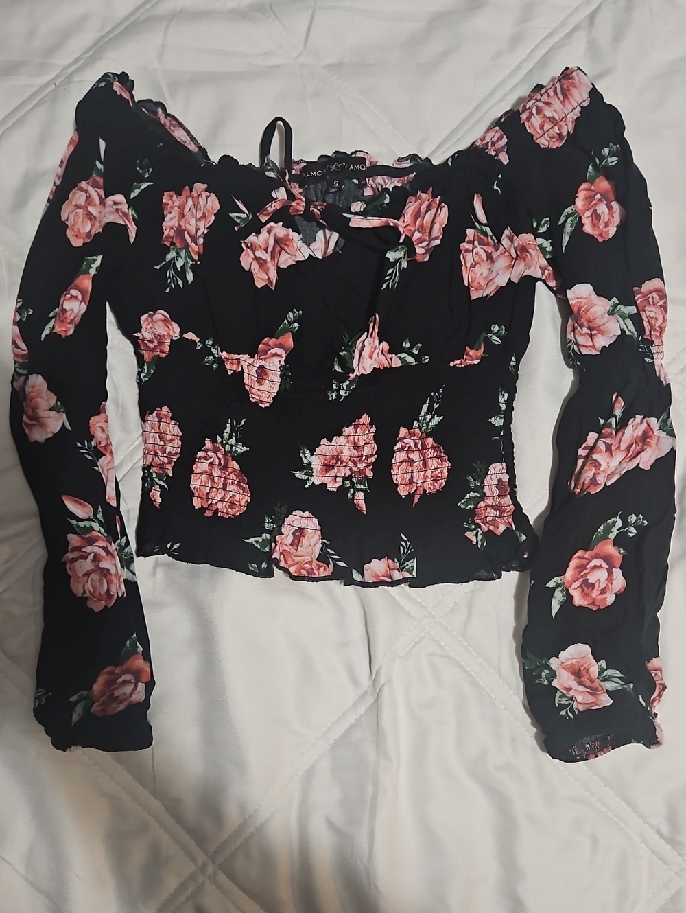 Almost Famous Black Floral Off-Shoulder Crop Top